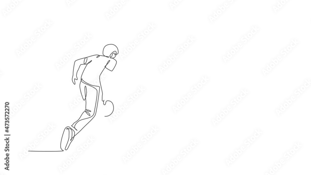 Animated self drawing of one continuous line draw young happy bowling player man throw ball into lane to hit the pin. Healthy sport and lifestyle activity concept. Full length single line animation. Animated self drawing of one continuous line draw young happy bowling player man throw ball into lane to hit the pin. Healthy sport and lifestyle activity concept. Full length single line animation.