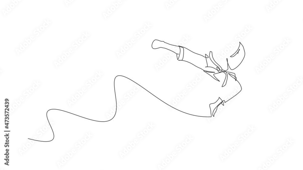 Animated self drawing of single continuous line draw young confident karateka man in kimono practicing karate combat at dojo. Martial art sport training concept. Full length one line animation. Animated self drawing of single continuous line draw young confident karateka man in kimono practicing karate combat at dojo. Martial art sport training concept. Full length one line animation.