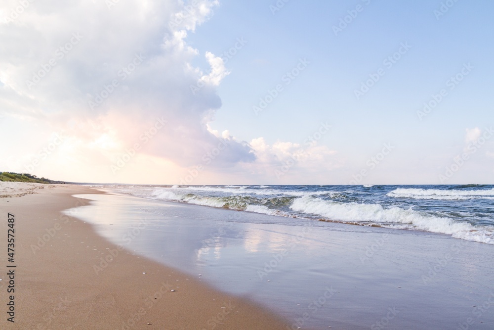 Beautiful sandy seaside beach. Baltic Sea (Morze Bałtyckie, Bałtyk), Poland.