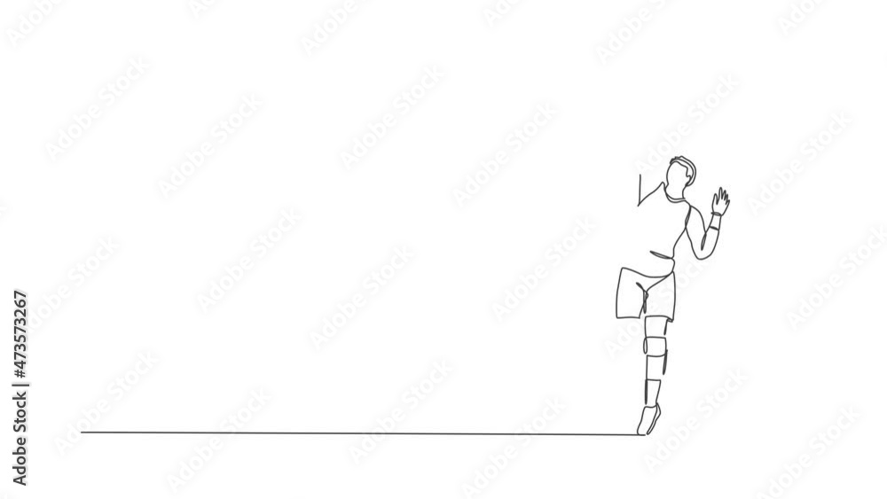Animated self drawing of single continuous line draw male young volleyball athlete player in action serve the ball on court. Team sport concept. Competition game. Full length one line animation. Animated self drawing of single continuous line draw male young volleyball athlete player in action serve the ball on court. Team sport concept. Competition game. Full length one line animation.