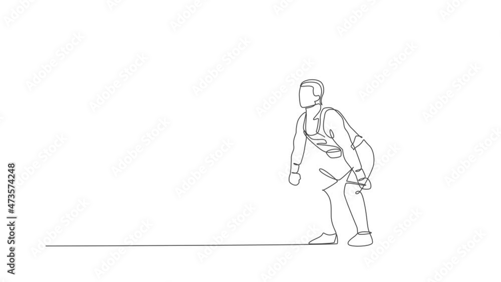 Animation of one line drawing of fit athlete muscular man lifting barbells working out at a gym. Weightlifter preparing for training concept. Continuous line self draw animated. Full length motion. Animation of one line drawing of fit athlete muscular man lifting barbells working out at a gym. Weightlifter preparing for training concept. Continuous line self draw animated. Full length motion.