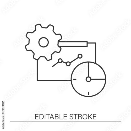  Greater productivity line icon. Graph with progress information. Business automation concept.Isolated vector illustration.Editable stroke