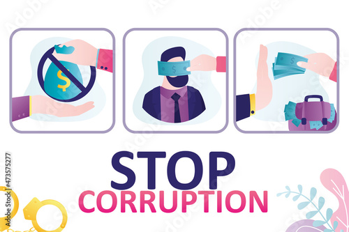 Fight against corruption and bribery. Man offers bribe to civil servant. Politician refuses offered money