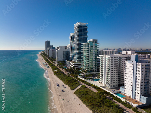epic miami beach aerial of buildings and hotels in the summer on sunny day © Aon Prestige Media