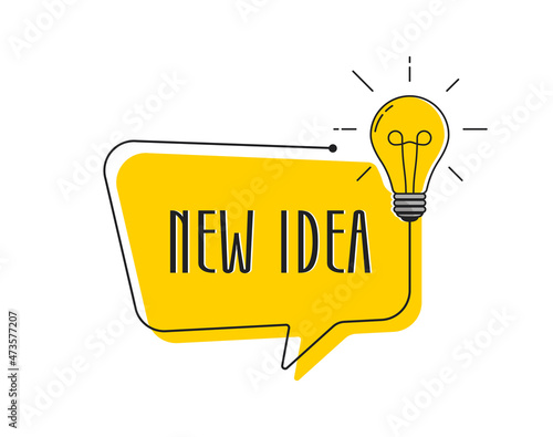 Light bulb banner with speech bubble or quick tips badge. Idea or tooltip concept with lightbulb. Flat style. Vector illustration.