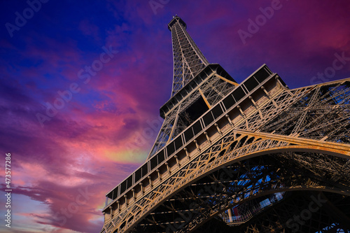 Eiffel tower and cloudy sky, Paris, France