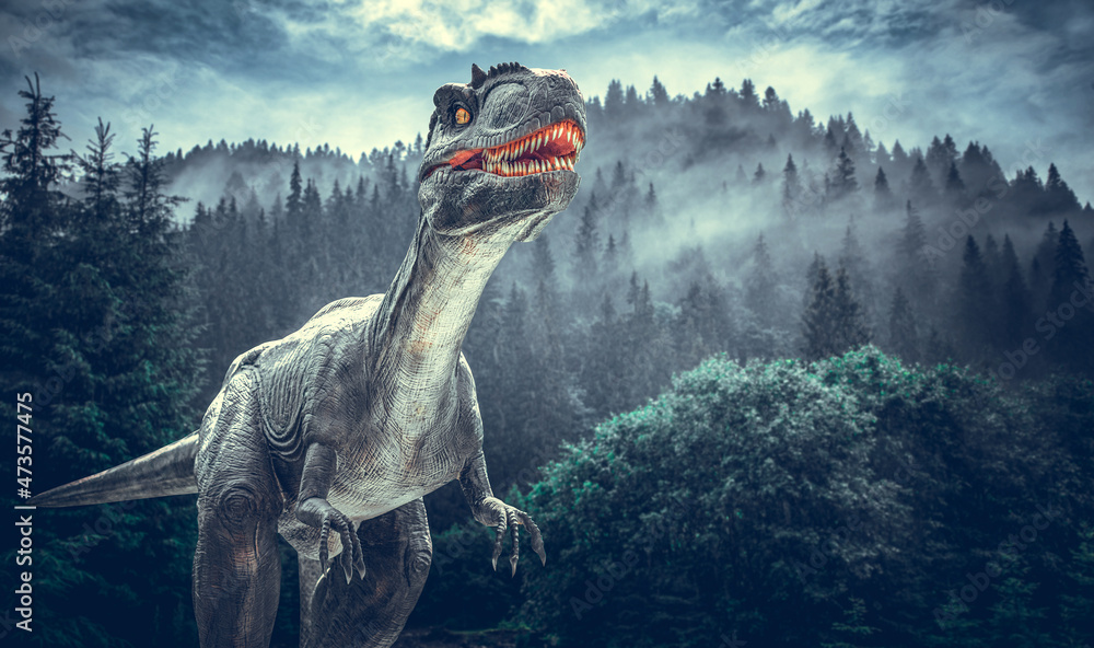 Obraz premium Prehistoric dinosaur on the background of the ancient world.