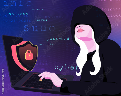 Black hat hacker wearing hoodie using laptop