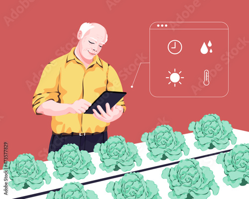Man monitoring crop harvest