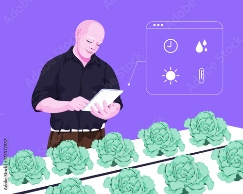 Agronomist checking quality of hydroponic crops 