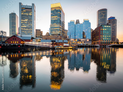 Boston in Massachusetts  USA showcasing the Boston Harbor and Financial District.
