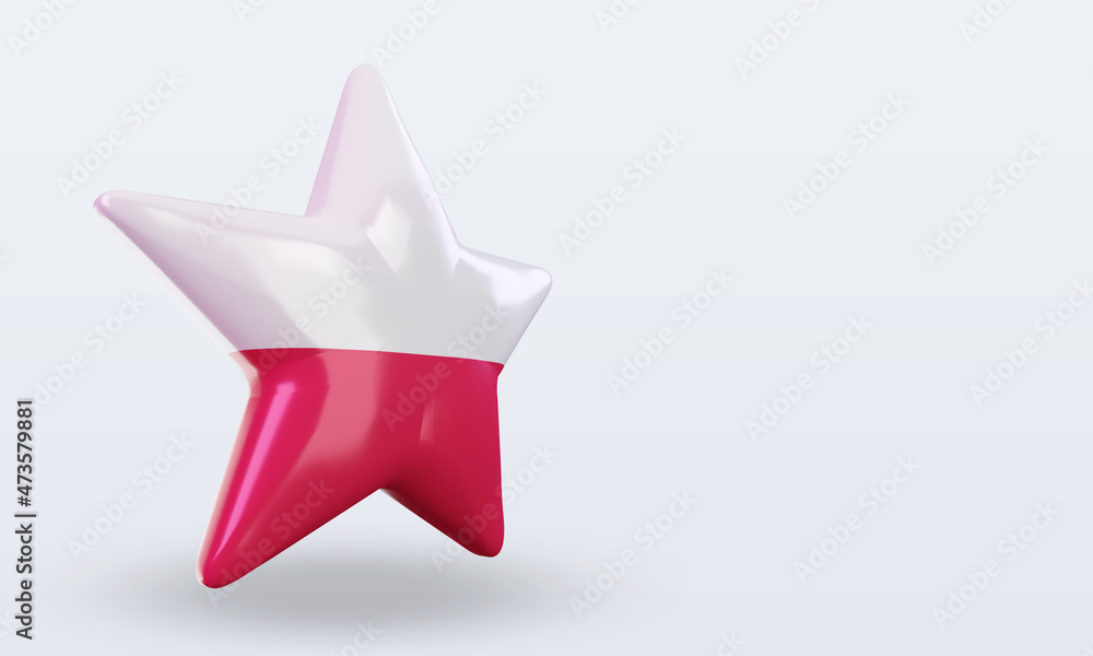 3d star Poland flag rendering left view 3d star Poland flag rendering left view
