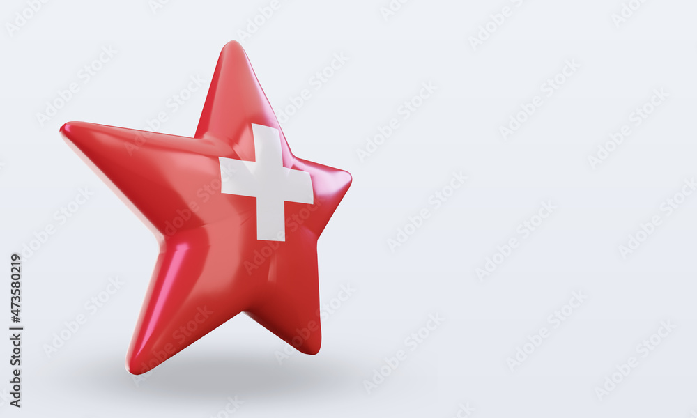 3d star Switzerland flag rendering left view 3d star Switzerland flag rendering left view