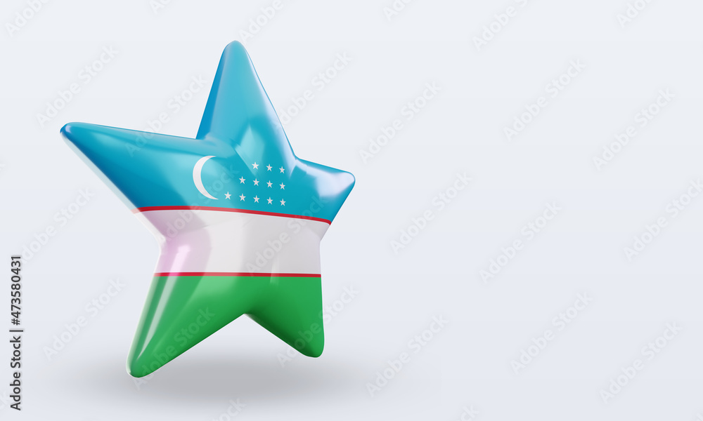 3d star Uzbekistan flag rendering left view 3d star Uzbekistan flag rendering left view