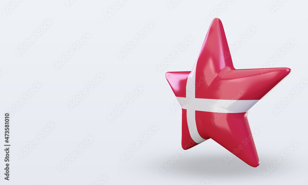 3d star Denmark flag rendering right view 3d star Denmark flag rendering right view