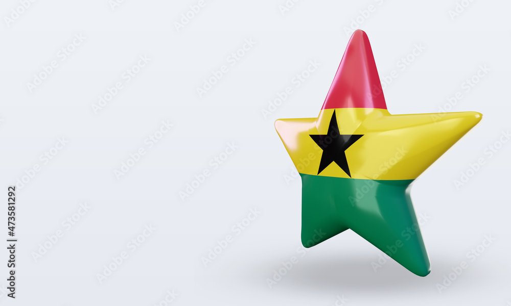 3d star Ghana flag rendering right view 3d star Ghana flag rendering right view