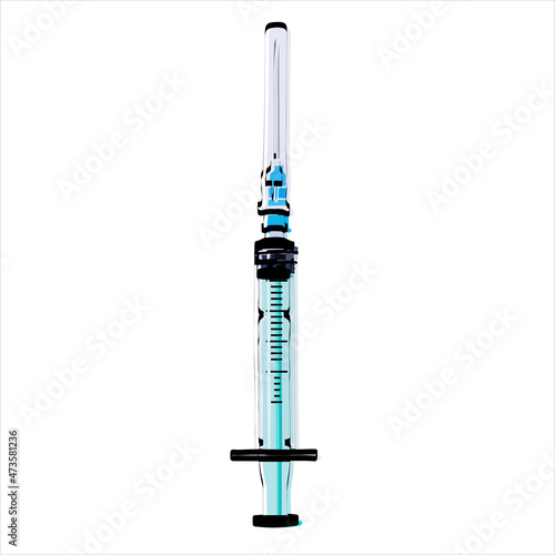 Drawn empty syringe with a needle. Medical concept. Vaccine and vaccination. Vector illustration isolated on white background.