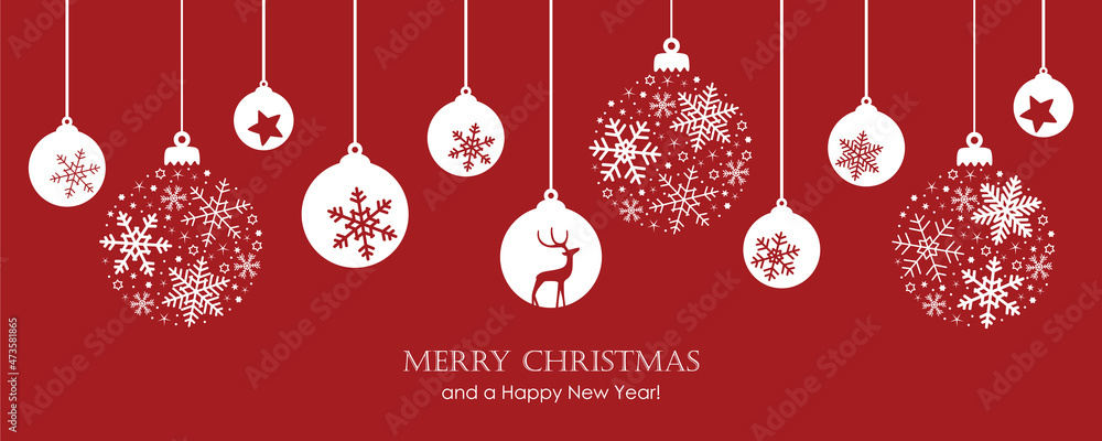 red merry christmas card with hanging ball decoratoin red merry christmas card with hanging ball decoratoin