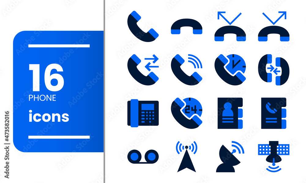 Phone related icons. Two colors icon set Phone related icons. Two colors icon set