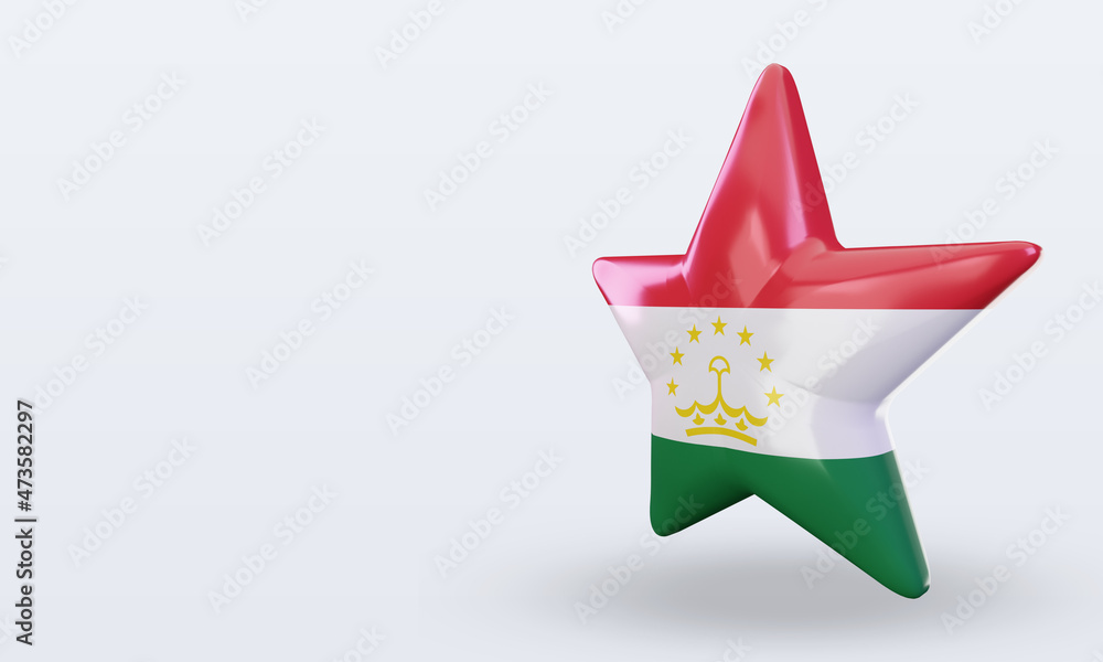 3d star Tajikistan flag rendering right view 3d star Tajikistan flag rendering right view