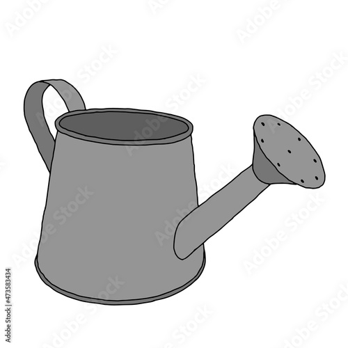 Hand drawn outline black vector illustration of a beautiful gray metal watering can for gardening isolated on a white background