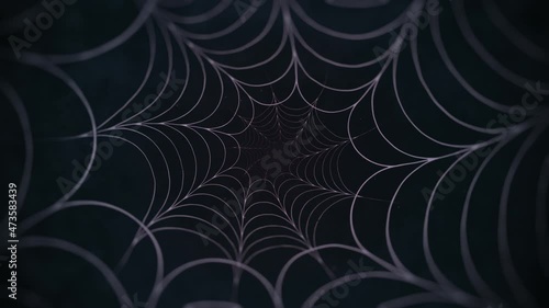 Seamless looping flight through a dark spider web spiral. Animated horror background.