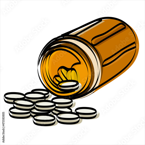 Pills, capsules blisters, glass bottles with liquid medicine and plastic tubes with caps. Realistic flat style vector object illustration