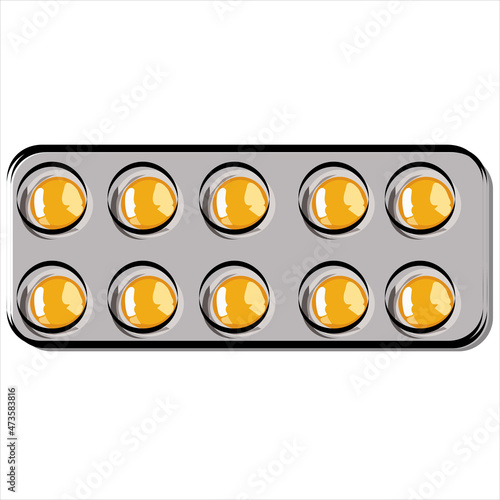 Pills, capsules blisters, glass bottles with liquid medicine and plastic tubes with caps. Realistic flat style vector object illustration