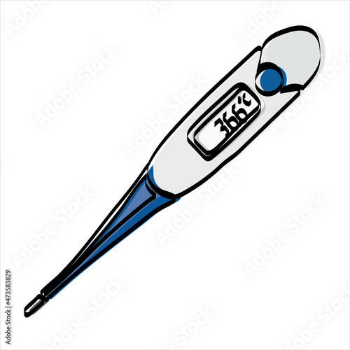 medical thermometer. Digital thermometer isolated with long shadow. Flat design, vector illustration.Electronic thermometer show temperature healthy human. Thermometer icon.