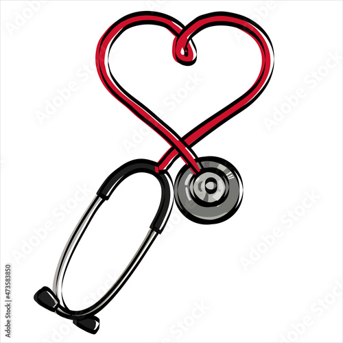 Simple stethoscope icon with heart shape. Health and medicine symbol, Isolated vector illustration.