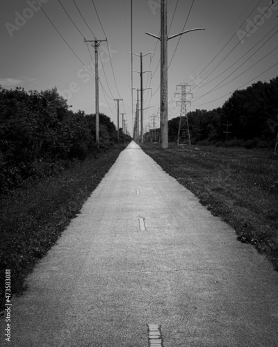 Bicycle highway straight path black and white