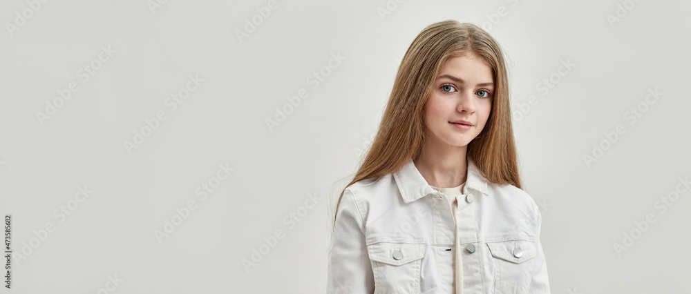 Portrait of beautiful teen girl child on white background Portrait of beautiful teen girl child on white background