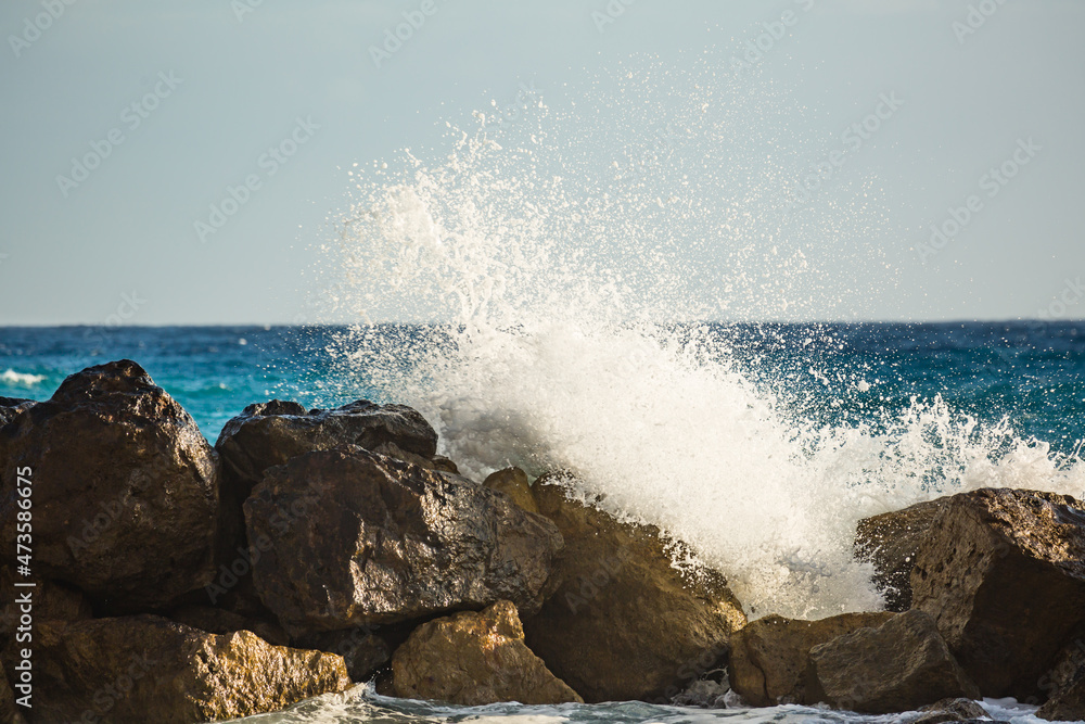 Wave breaking on the rocks