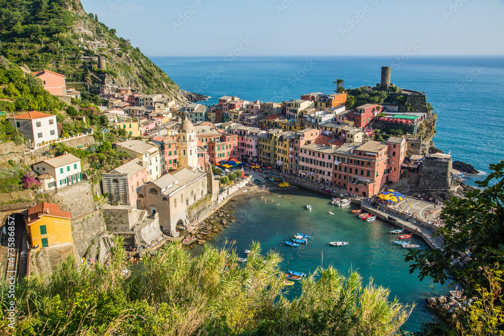 Beautiful Italian fishing village from above-Vernazza- Italy(cinque terre- UNESCO World Heritage Site) 