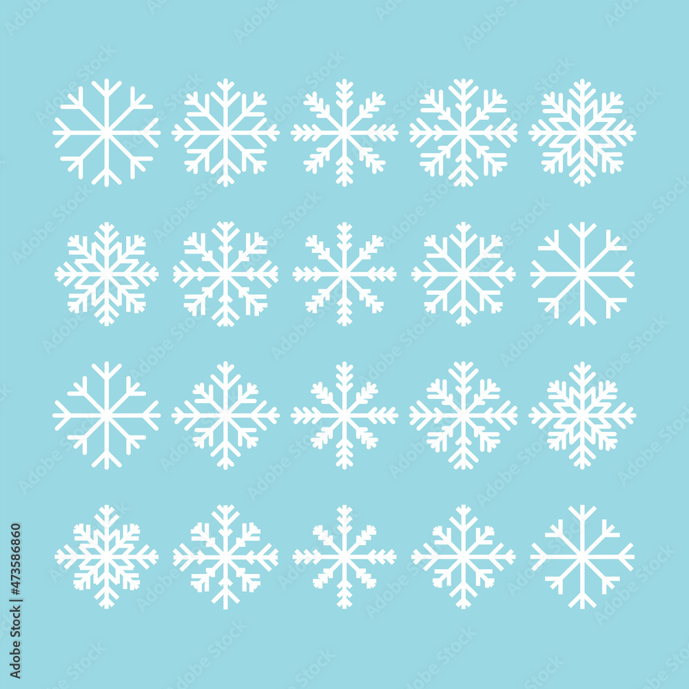 Set of round and square icons of snowflakes silhouettes. New Year's mood in flat style.