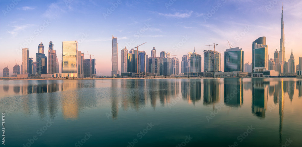Fototapeta premium Cityscape of Dubai and panoramic view of Business bay, UAE