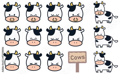 牛の色々な表情のセット