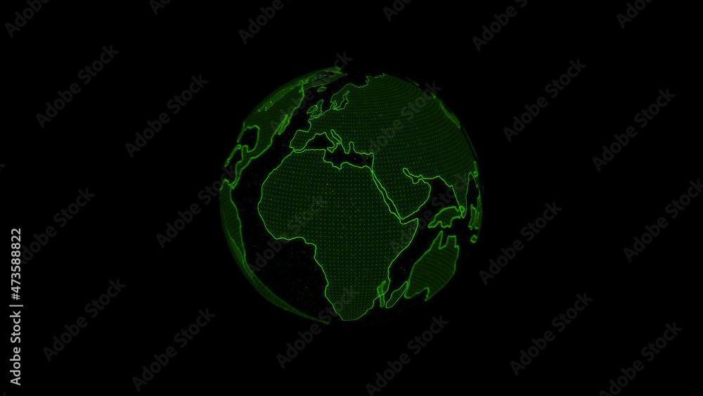 Digital hologram of the earth green color. 3D render. Abstract Globe. Digital hologram of the earth green color. 3D render. Abstract Globe.