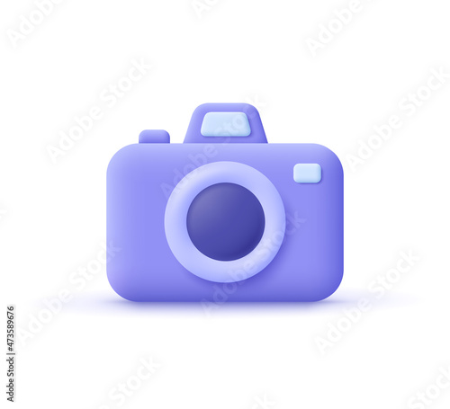 Photo camera with with lens and button.3d vector icon. Cartoon minimal style.