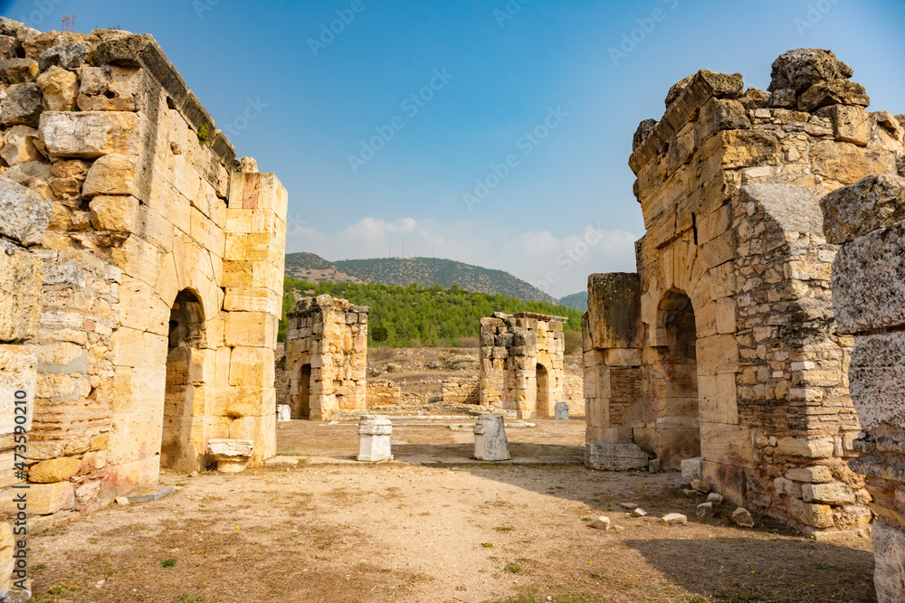 Hierapolis ancient city ruins Pamukkale Turkey. UNESCO world heritage site