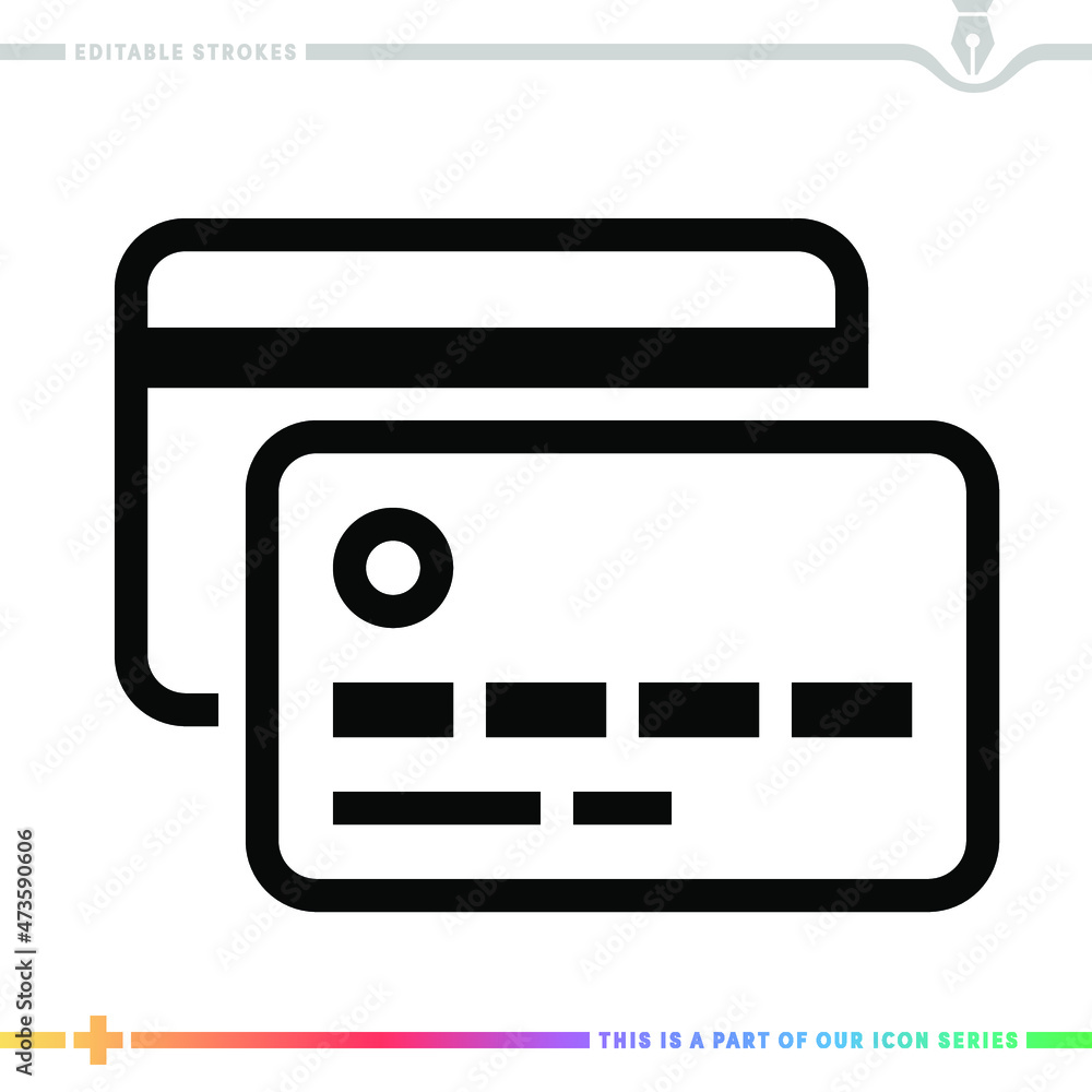 Editable line icon of credit-card company as a customizable black stroke eps vector graphic. Editable line icon of credit-card company as a customizable black stroke eps vector graphic.
