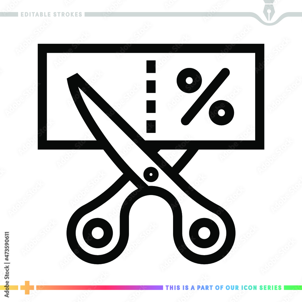 Editable line icon of discount rate as a customizable black stroke eps vector graphic. Editable line icon of discount rate as a customizable black stroke eps vector graphic.