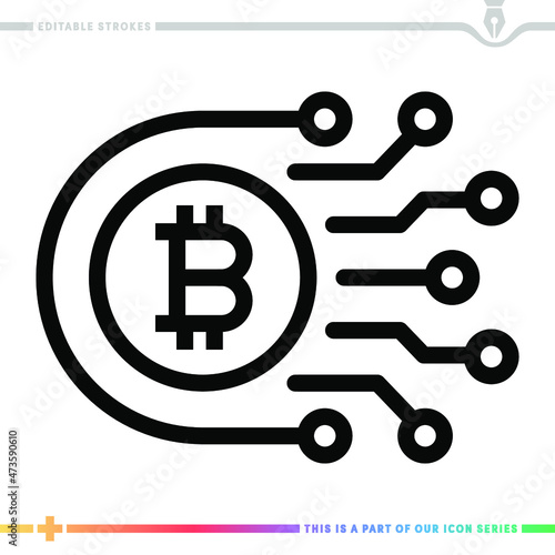 Editable line icon of blockchain retail as a customizable black stroke eps vector graphic.
