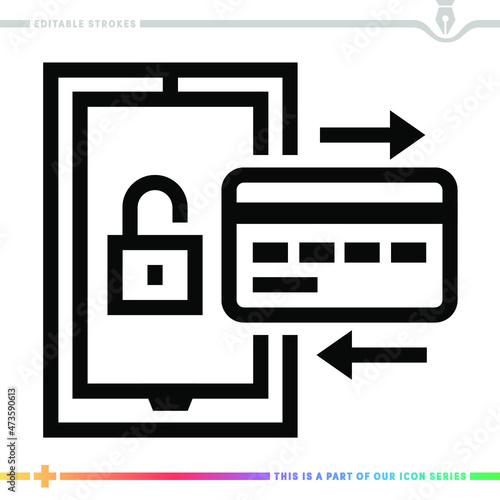 Editable line icon of credit risk as a customizable black stroke eps vector graphic.