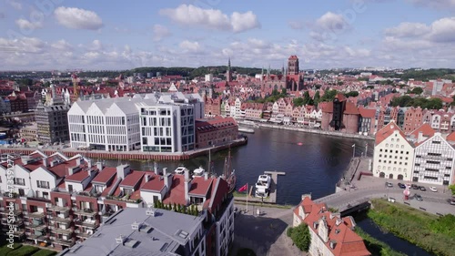 Gdansk. A city by the Baltic Sea on a sunny beautiful day. Aerial view over the seaside city of Gdańsk.