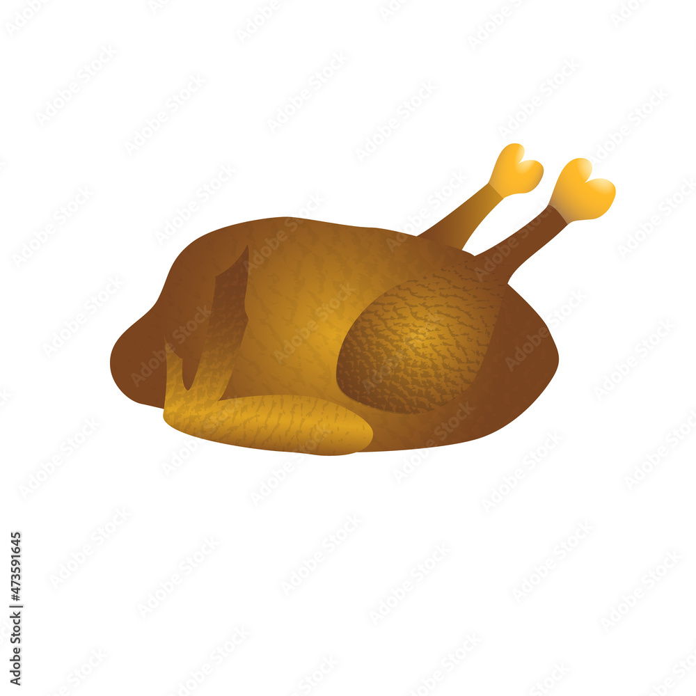 Side view of whole golden brown roasted turkey with crispy crust skin texture on a white background Side view of whole golden brown roasted turkey with crispy crust skin texture on a white background