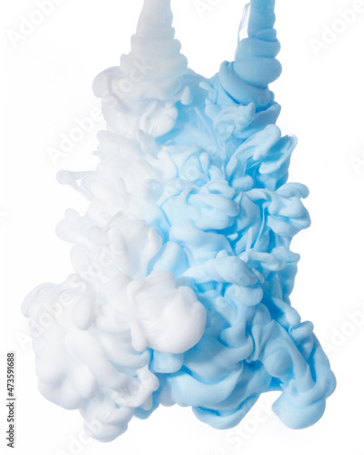 Blue and white background, abstraction, abstraction macro photography ink in water isolated on white background