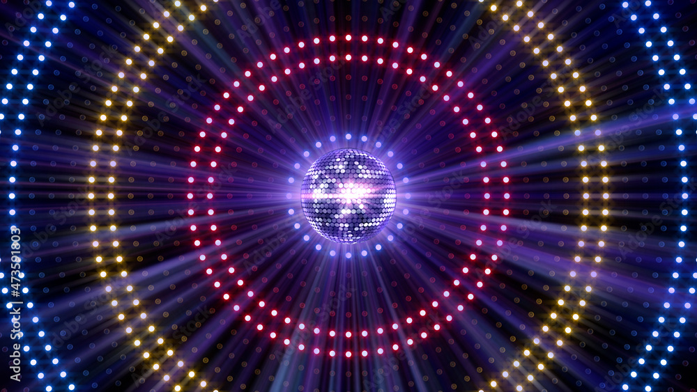 Obraz premium Mirror Ball Disco Lights Club Dance Party Glitter 3D illustration
