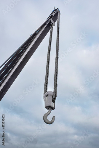 Close-up of an industrial crane hook 