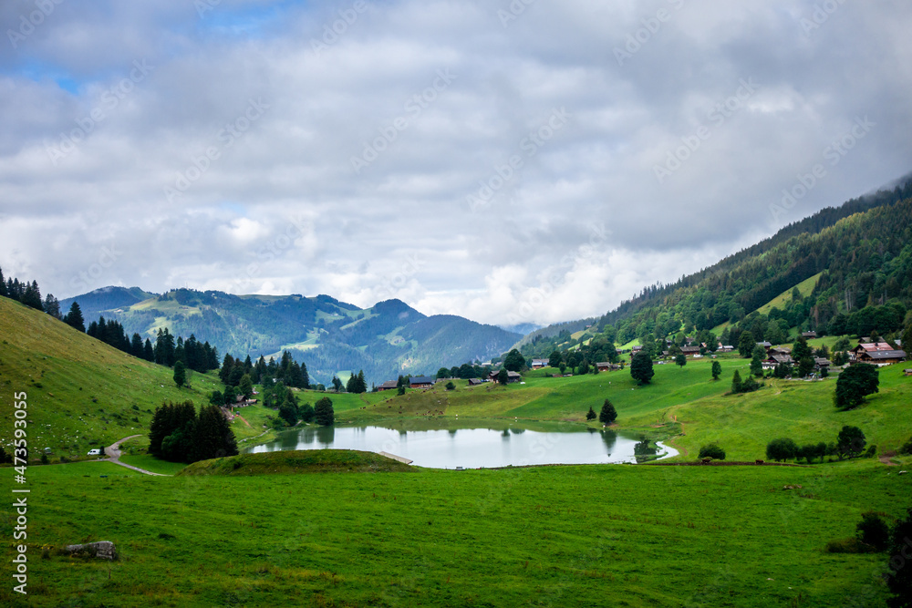 Lake of the Confins and Mountain landscape in La Clusaz, France